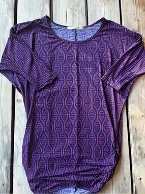 41 HAWTHORN Pink Purple Patterned Kearny Dolman Ruched Sides Top Size Medium
